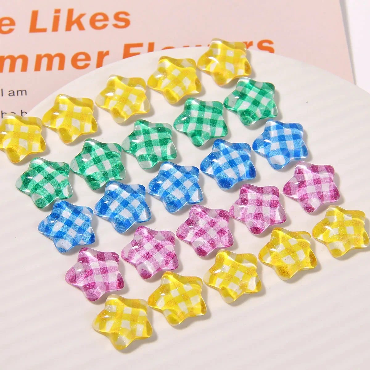 5pcs Dopamine girl glitter square pentagram resin flatback DIY sweet earrings headgear hairpin material wholesale