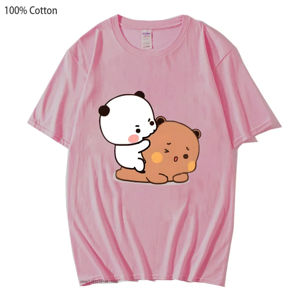 Bubu Biting Dudu T-Shirts Cartoon Brownie Panda Bear Tshirt Women Kawaii Y2k Tops Men Clothes 100% Cotton Casual Girls Clothing