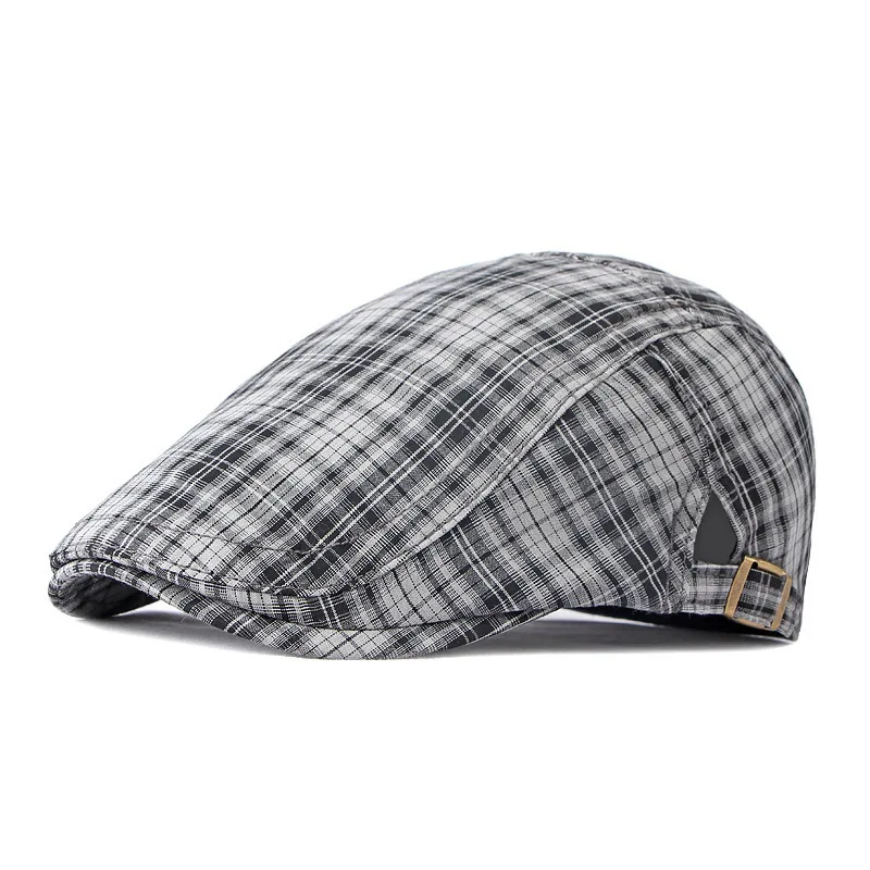 Casual Plaid Hats Men Berets Summer Herringbone Newsboy Cap Women Vintage Flat Ivy Hats Cotton Thin Golf Driving Cap Casquette