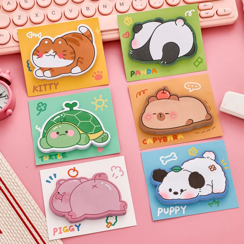 30Sheets Kawaii Cartoon Capybara Bear Animals Sticky Notes To Do List Planner Cute Self-adhesive Sticky Notes School Supplies