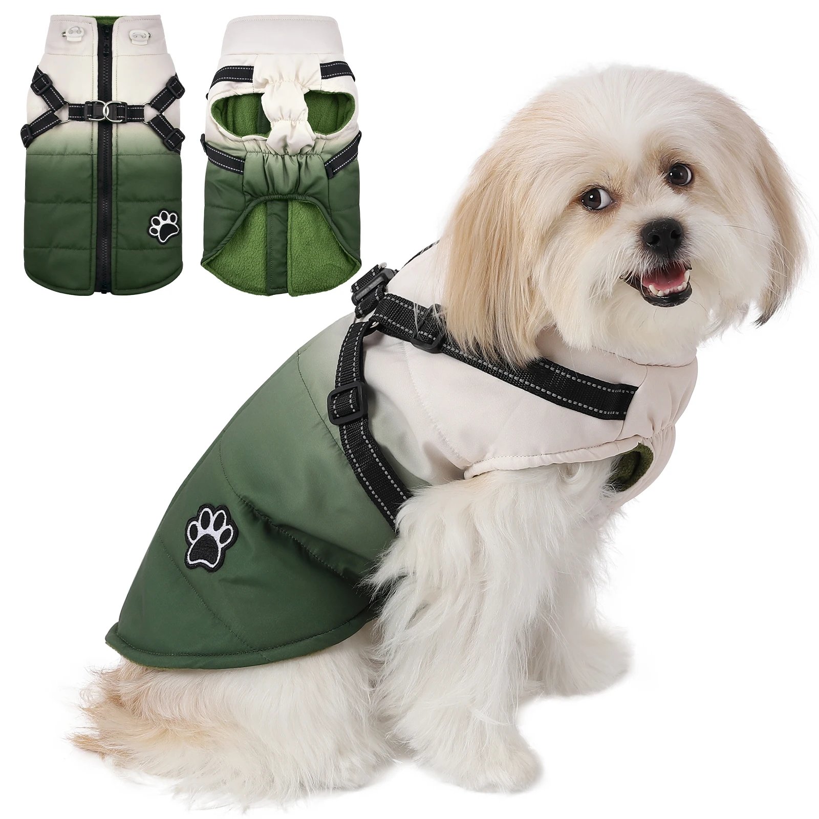 Pet Dog Jacket With Harness Windproof Winter Pet Dog Jacket With Zipper Warm Thick Reflective For Small Large Dogs Cats