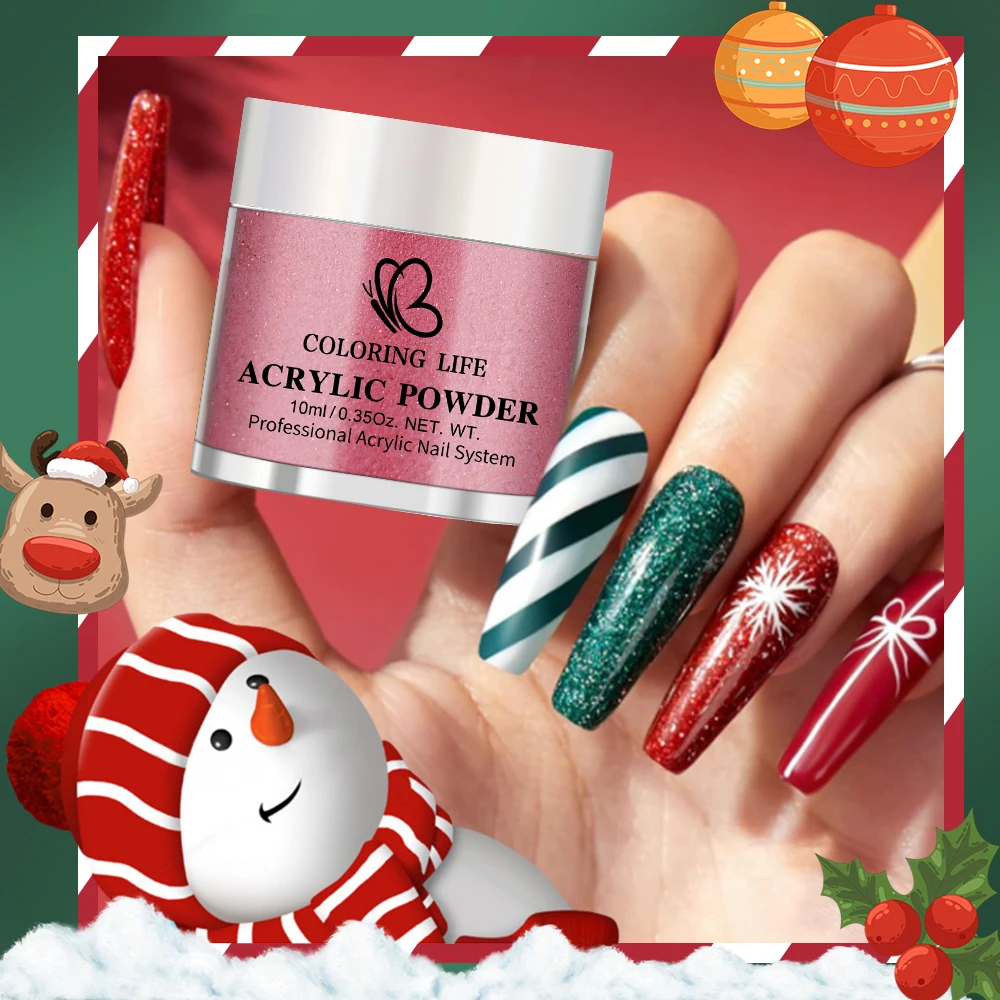 6 Słoików * 7g Profesjonalny Proszek Akrylowy Czerwony Zielony Świąteczny Proszek Akrylowy do Paznokci DIY Francuski Manicure Przedłużanie Rzeźbienie Brokat Kryształowy Pyłek