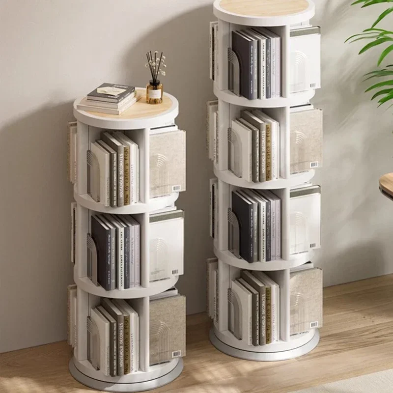 Cabinets Bedroom White Bookcase Display Shelves Mobile Rotating Bookcase Organizer Round Estante Para Livros Modular Furnitures