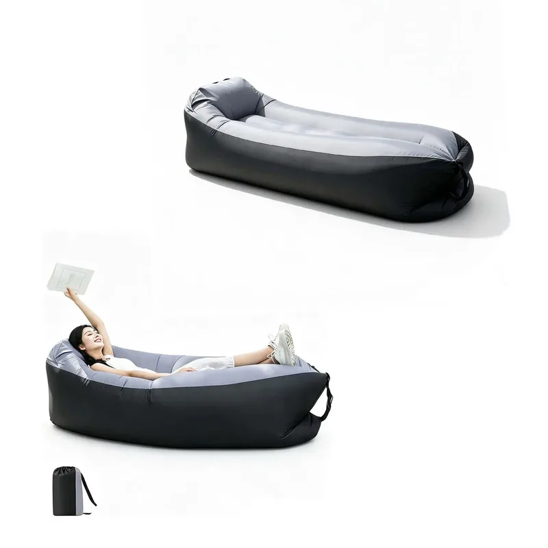 Gray Black Inflatable Lazy Lounge Sofa with Storage Bag Portable Air Sofa for Camping Balcony Bedroom Outdoor Rest