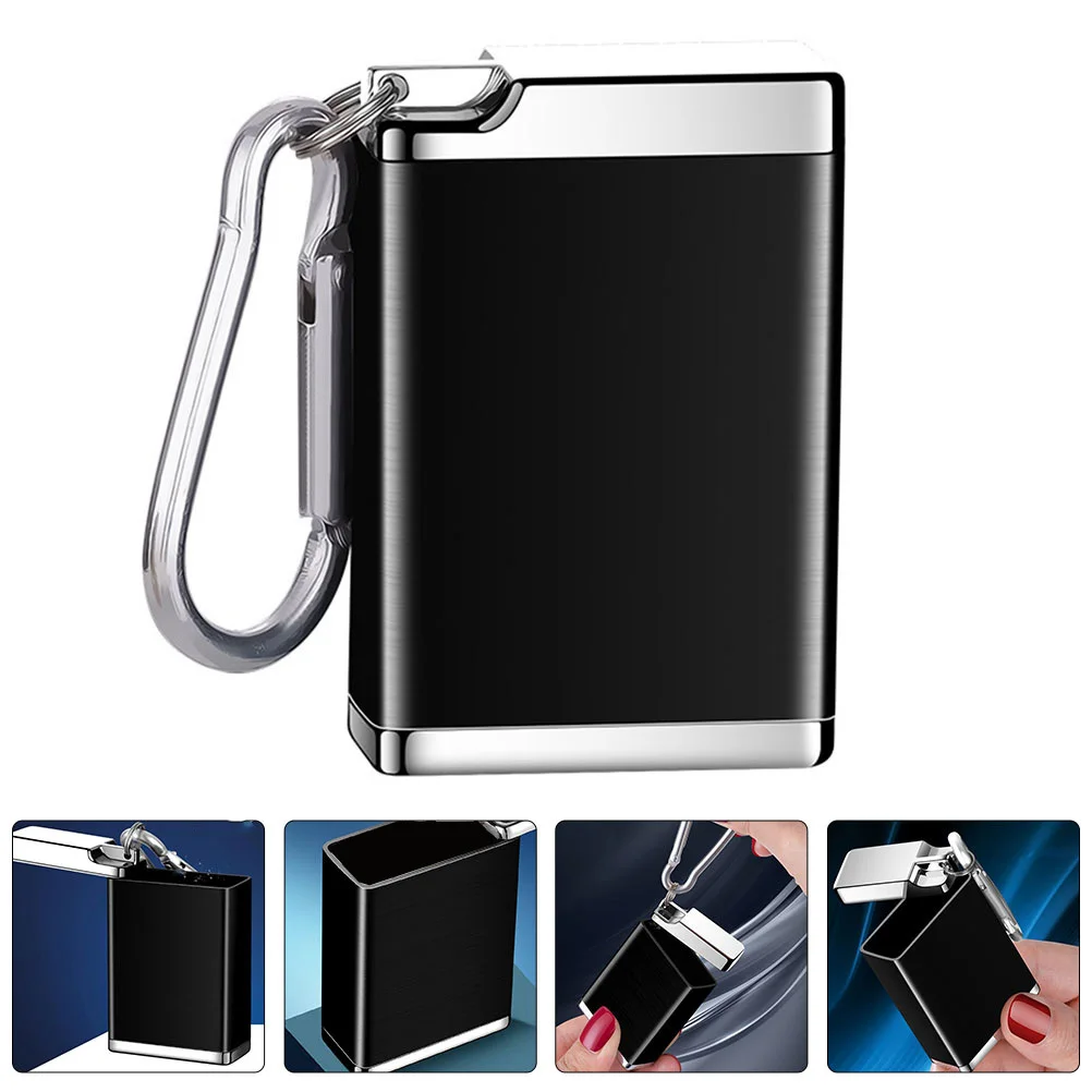 

Ashtray with Lid Key Ring Travel Use Cigarette Holder Chain Hanging Rectangle Metal Case