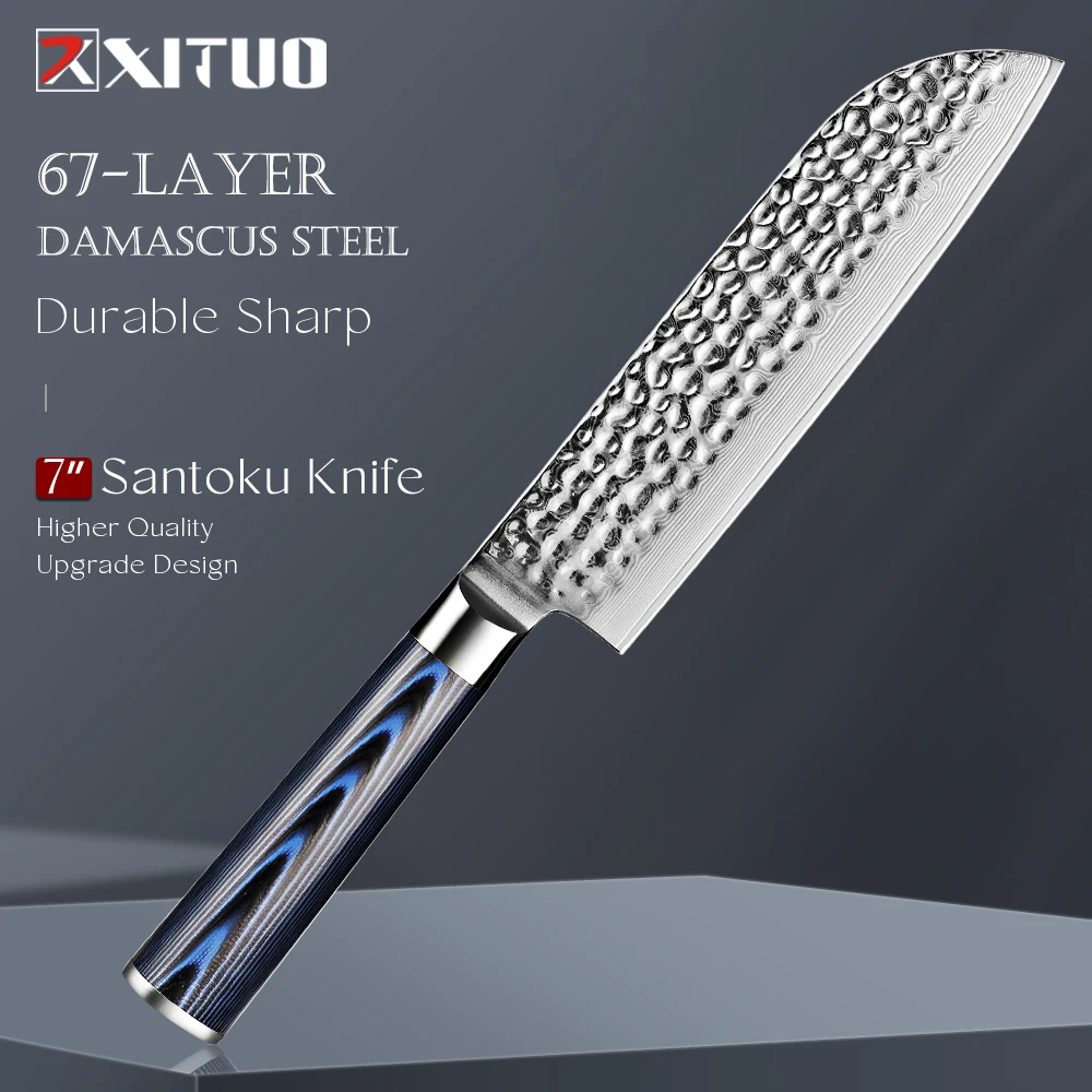 

XITUO 7 Inch Japanese Santoku Knife Damascus VG-10 Steel,Ultra Sharp Chef Knife for Meat, Vegetables & Sushi High Carbon Blade