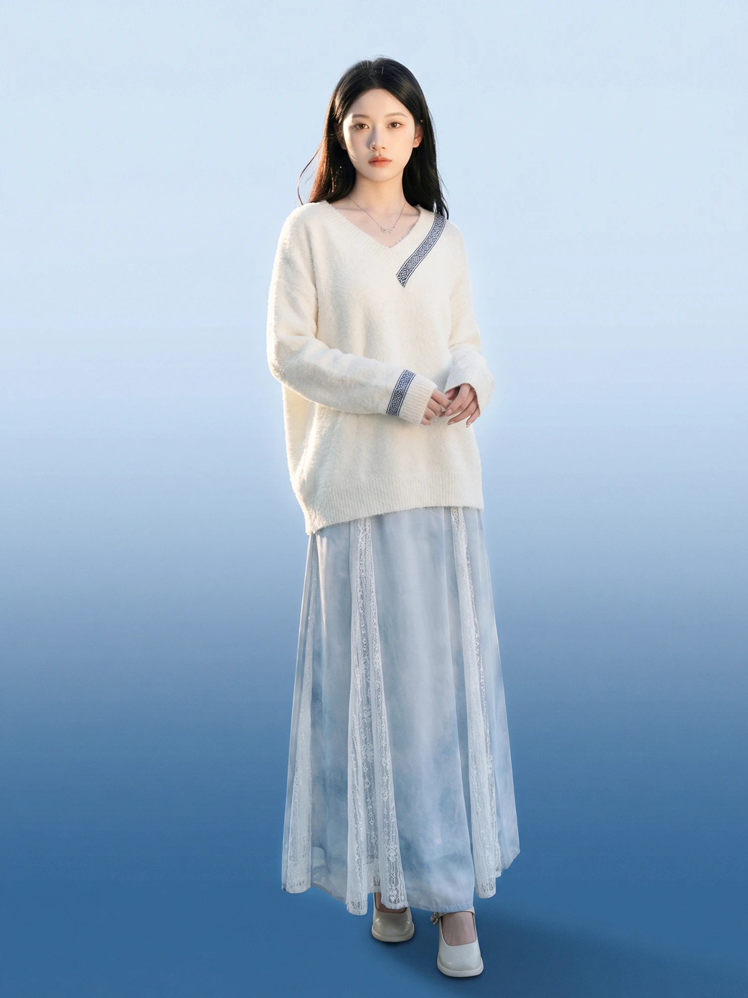 

Свободный повседневный женский свитер на молнии, плиссированная юбка, весна-осень, вязаная одежда Sle Xiaolu Water Bottle Head, Song Dynas Wide...