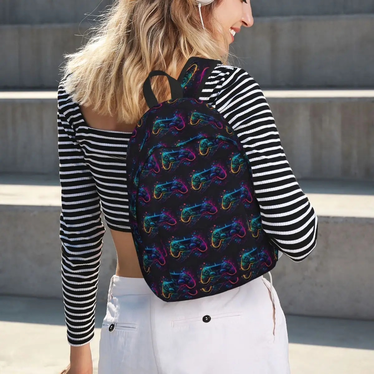 Neon Light Game Controller Gamepad Student Backpack School Bag Hiking Travel Daypack for Boys Girls Bookbag Shoulder Bags
