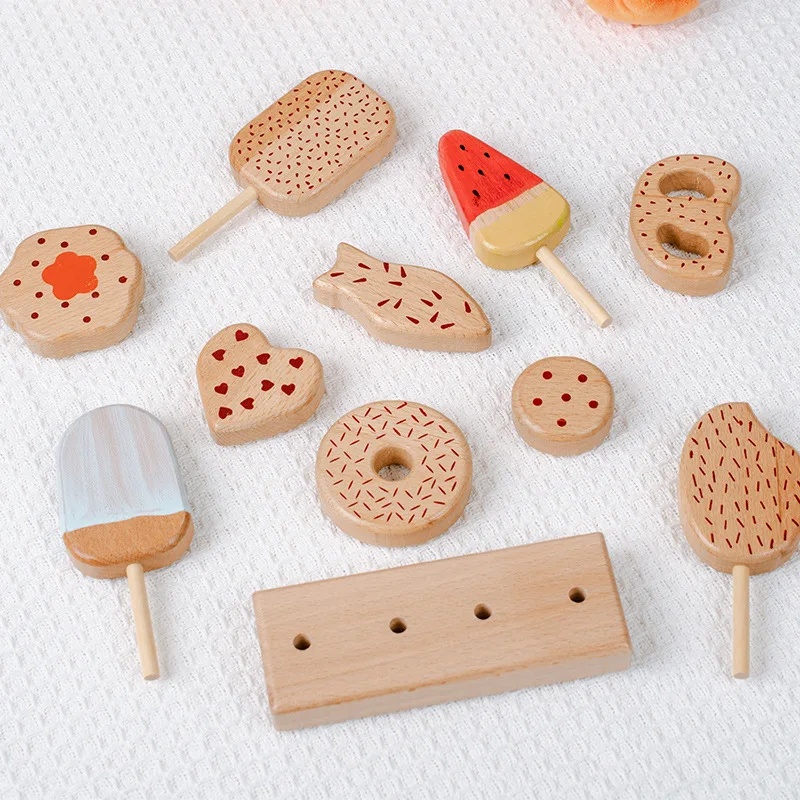 Children Wood Ice Cream Pretend Play Biscuit Egg Imitation Game Food Kitchen Play Toys Kids HousePlay Educational Toys for Girls