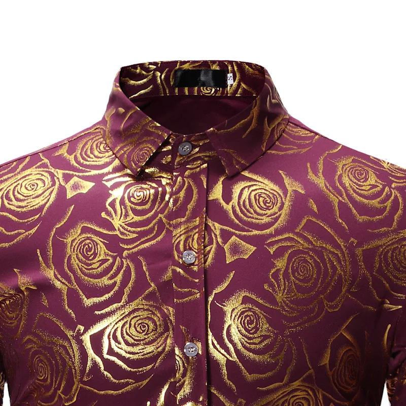 Luxury Shirts for Men Black Rose Bronzing Long Sleeve Dress Shirt Wedding Groomsmen Party Men Soft Easycare Formal Top Clothes