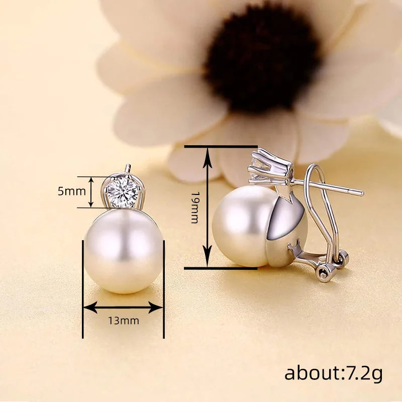 Huitan Trendy Korean Style Piercing Stud Earrings Women Graceful Simulated Pearl Jewelry for Engagement Shiny CZ Accessories