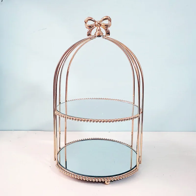 Wrought iron electroplated gold cake rack wedding dessert table ornament dessert rack mirror tray