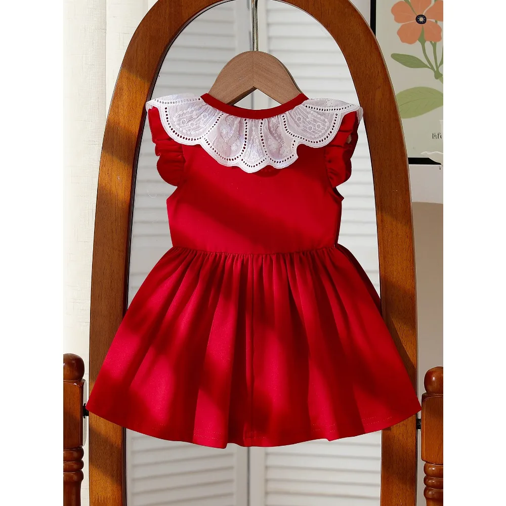 2026 New Ins Pastoral Style Baby Girls Princess Dress, Cute Strawberry Collar Bowknot Tutu Dress for 6M-3Y