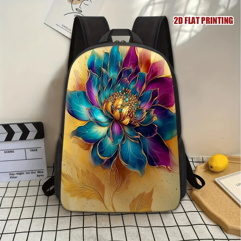 

1 piece of bright floral print backpack for teenagers - lightweight polyester fiber school bag, adjustable removable shoulder