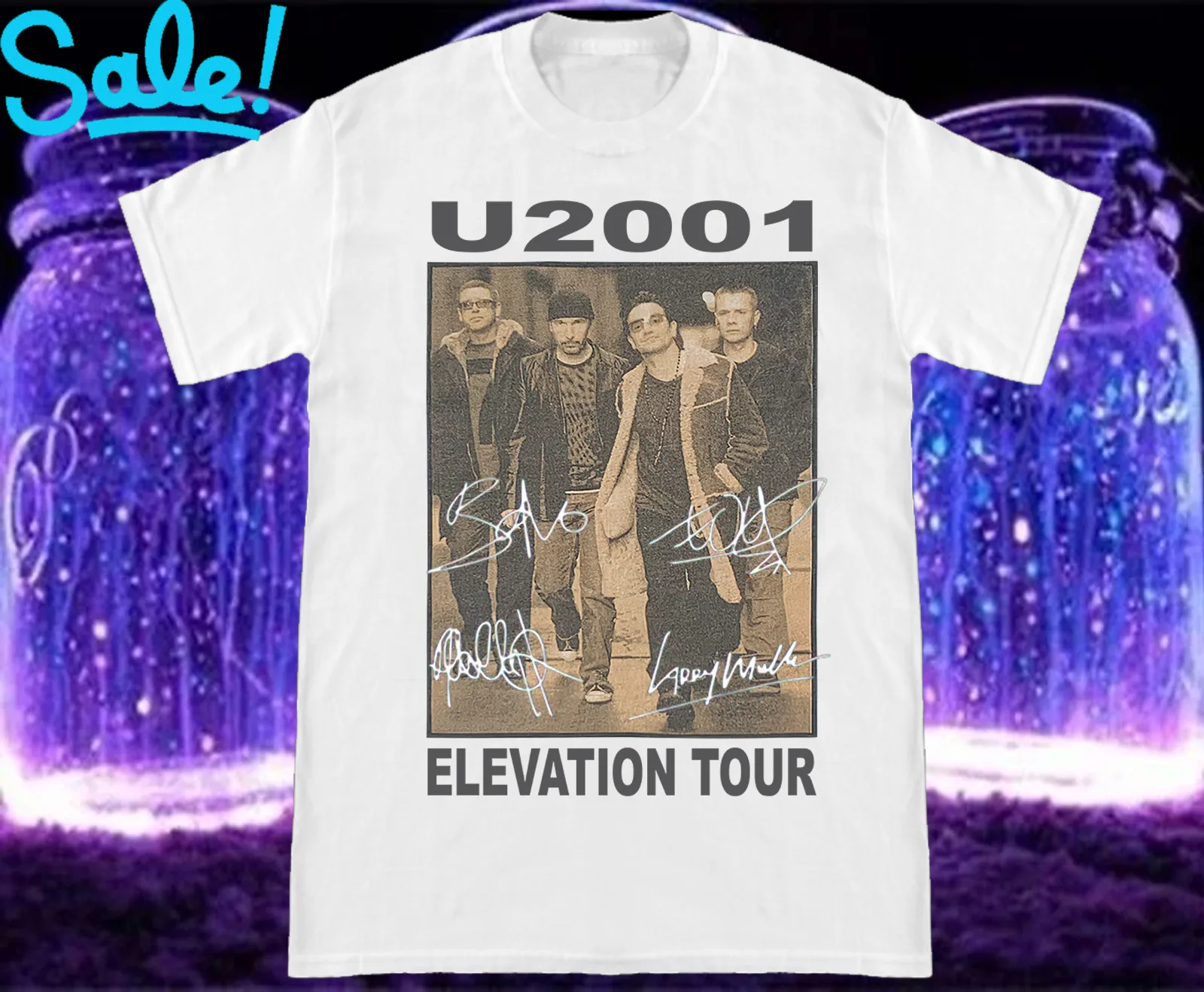 U2 the bands 2001 Elevation tour Vintage White Unisex S-4XL T-Shirt NL1115