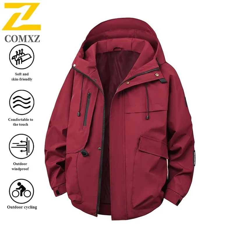 

Men's Mountaineering Jacket Spring Autumn Waterproof Windproof Ski Coat Detachable Hood Outdoor Hiking Softshell Tactical Parka