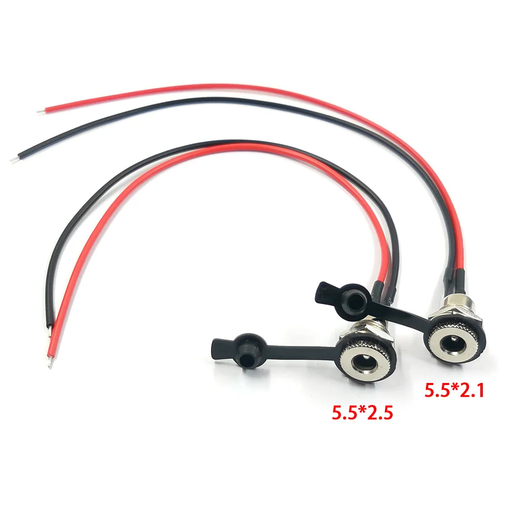 1PCS DC099 Wired DC Power Female 5.5 * 2.1 5.5*2.5mm DC Socket Panel Mount Connector Current All Metal Male Female15mm