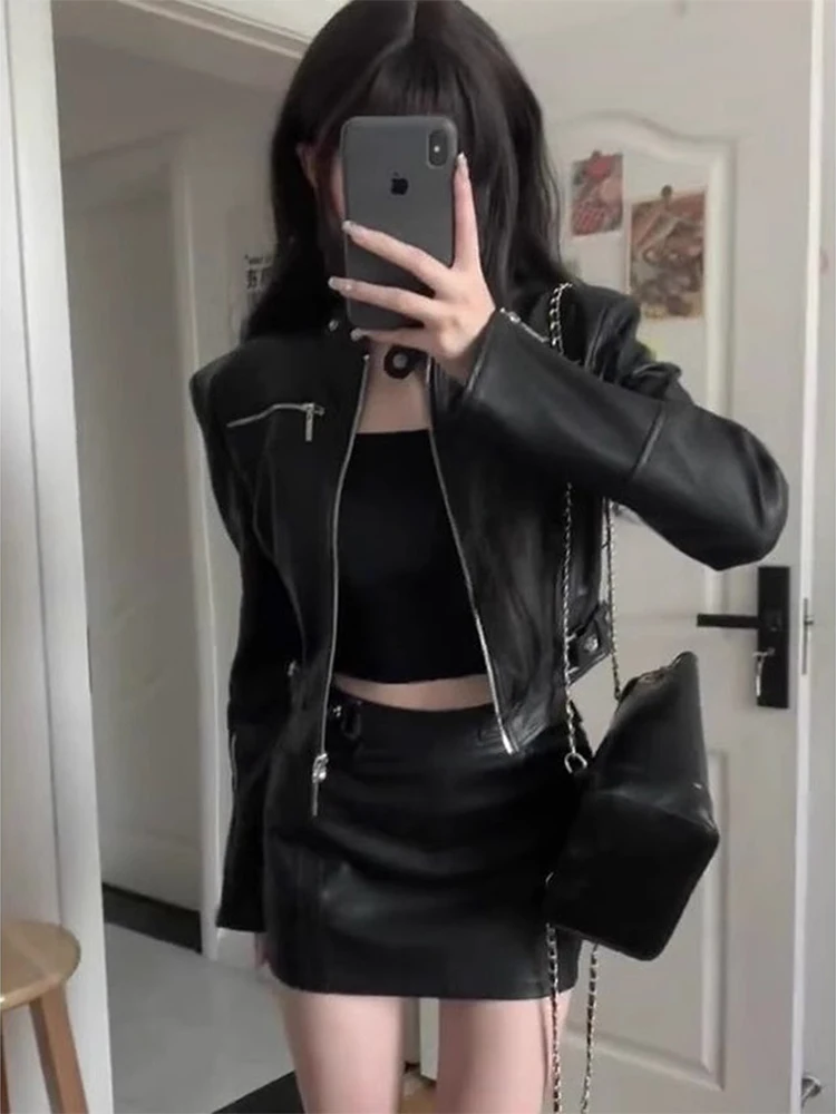 Bla ort PU Leder Jaet für Frauen Spicy Girl Motorrad Sle Herbst Neue Design Sensation Größe Faion Oberbekleidung