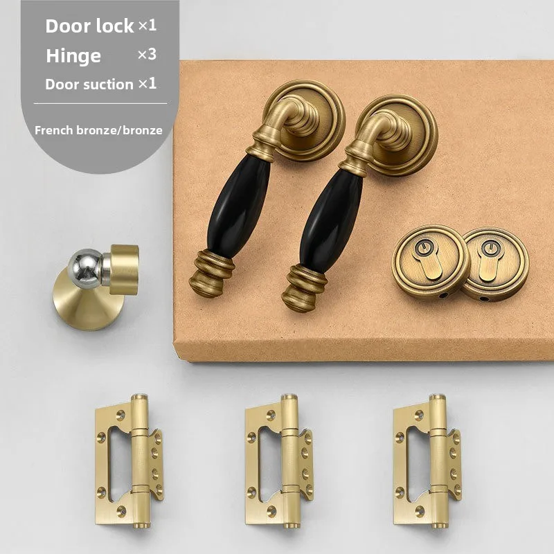 Retro French Door Lock Bedroom Room Silent Split Door Handle Lock Set