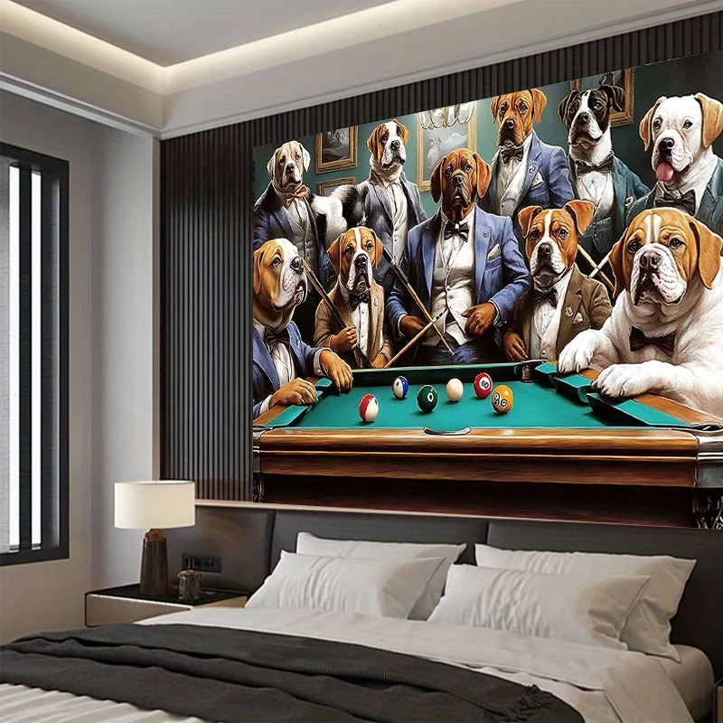 Adorable Bulldog Dog Portrait Tapestry Wall Hanging Backdrop Funny Pet Lover Home Decor Living Room Art Man Cave Pool Table