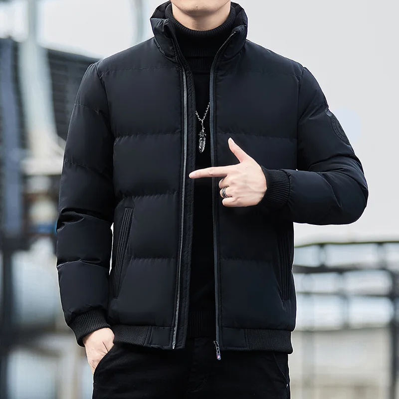 2025 casaco masculino casual acolchoado de algodão inverno quente engrossado cor sólida jaqueta gola na moda estilo coreano ajuste jaqueta acolchoada