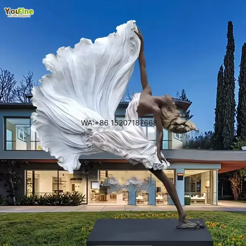 Wmwmnu for YouFine Bronze Female Dancer Sculpture White Dress Statue Outdoor Garden Courtyard Decoration Art for Hotel Villa