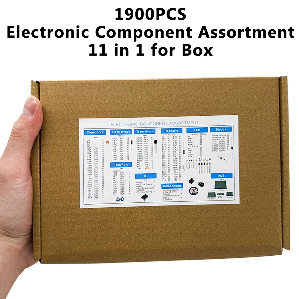 1900PCS Electronic Components Kit T0-92 LED Transistors Resistors Capacitors PCB Board DIP-IC RM065 Diodes for DIY Projects