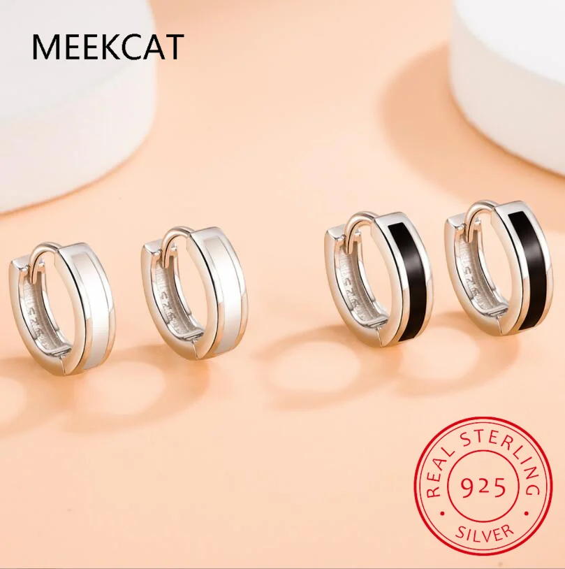 925 Sterling Silver Hoop Earrings Black White Hoops Birthday Gift for Women Huggie Silver 925 Jewelry Brincos DA1800