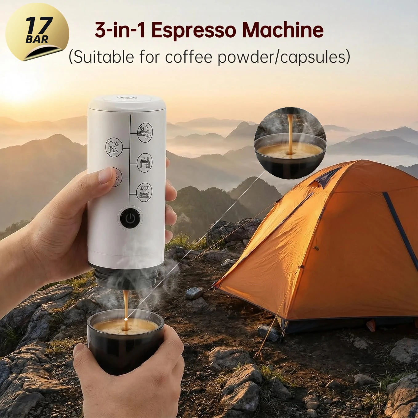 3in1 Portable Coffee Machine Wireless Rechargeable Espresso Maker Compact Mini Coffee Brewer For Car Travel Camping Daily Use