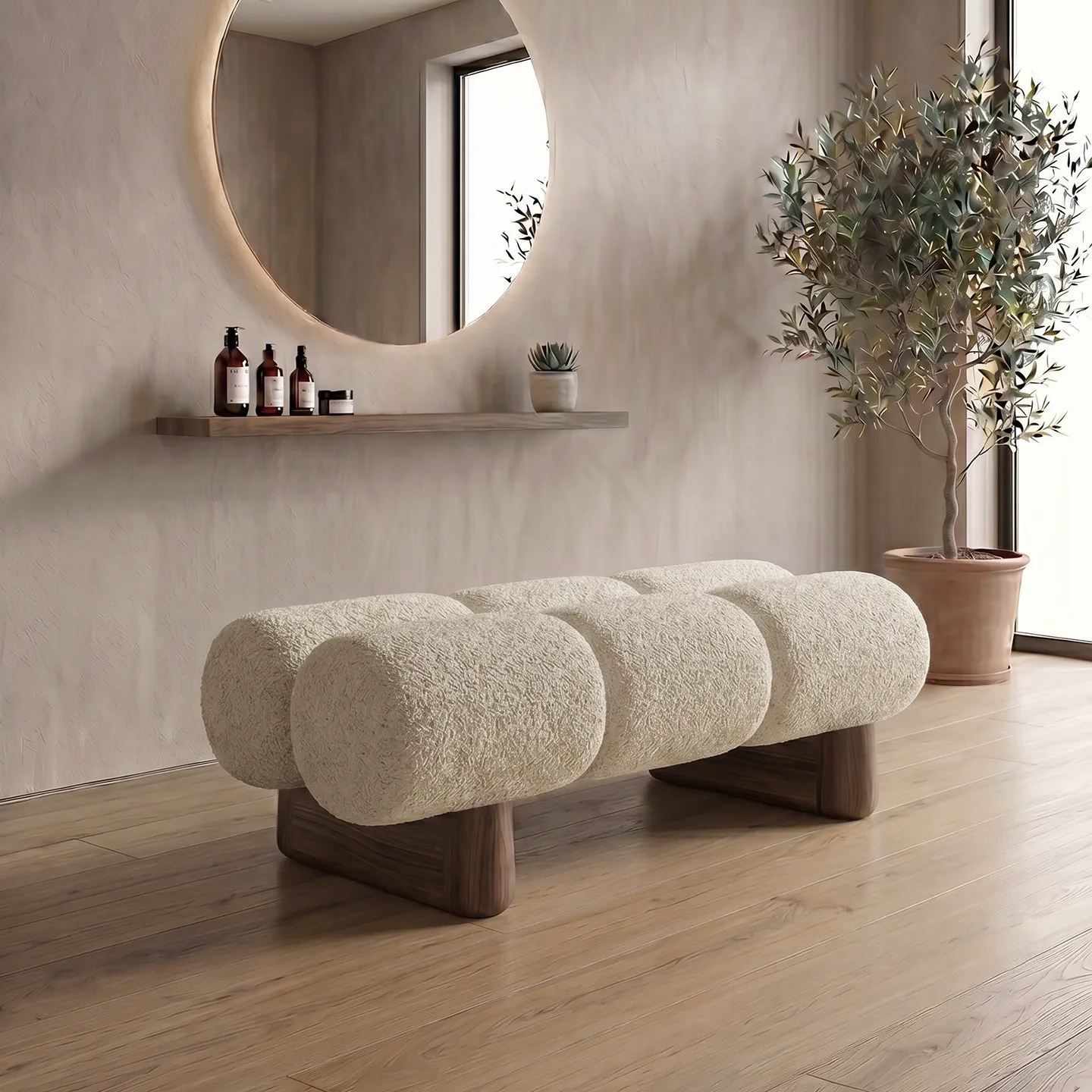 High-end Italian-style luxury bench, bench at the foot of the bedroom