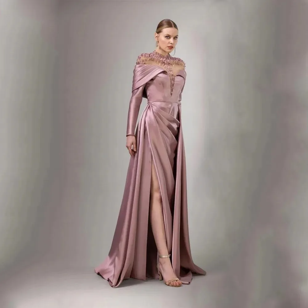 

DRESS FORU Exquisite Evening Dress Taffeta for Floor-Length High-Necked Prom Dress Beading Vestidos De Fiesta Customized