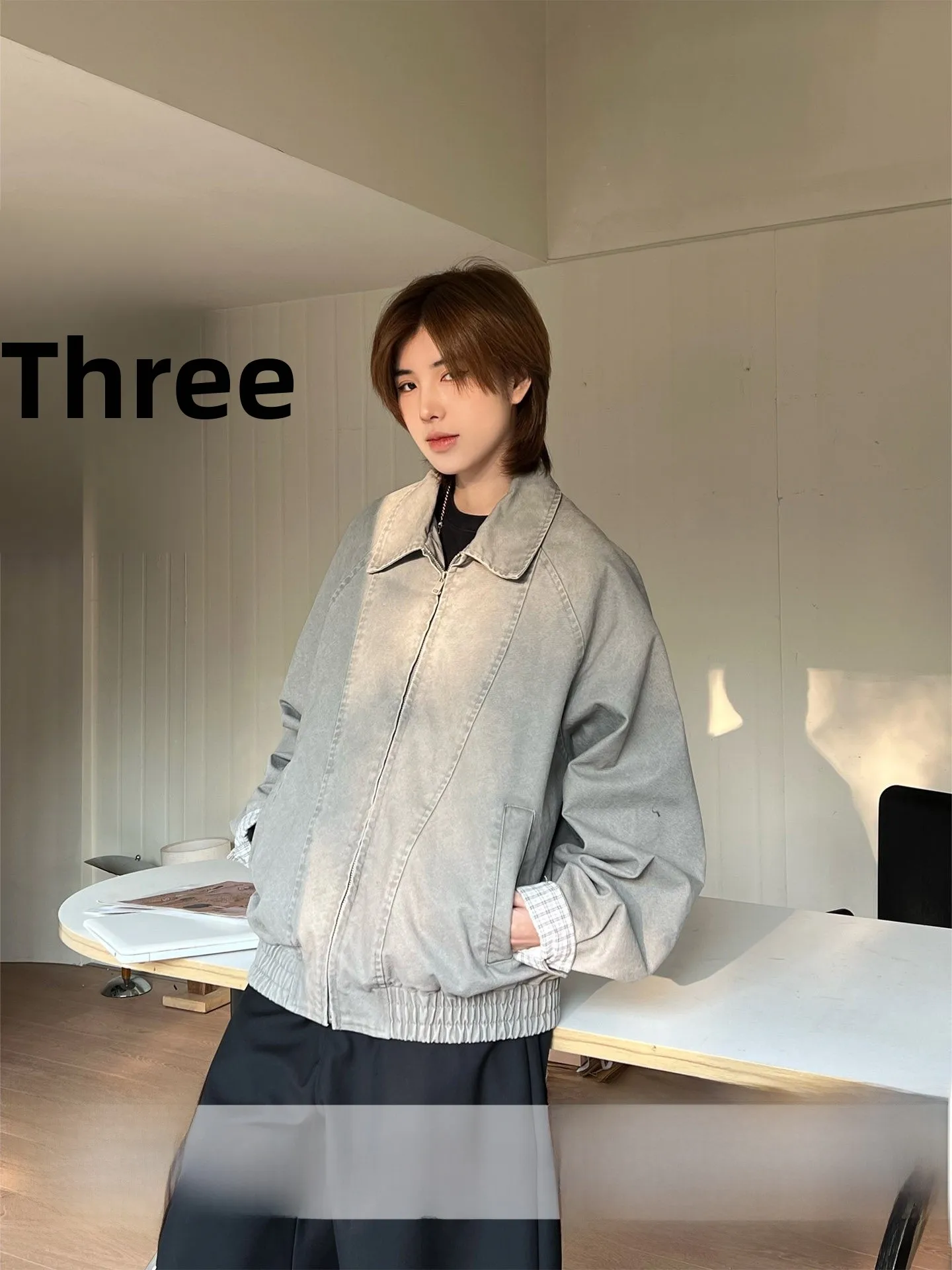 American Style Yeast Wash Plaid Couple Jackets New Spring Outerwear Women's Utility Shirt Straight Tube Type Long Sleeve Zipper