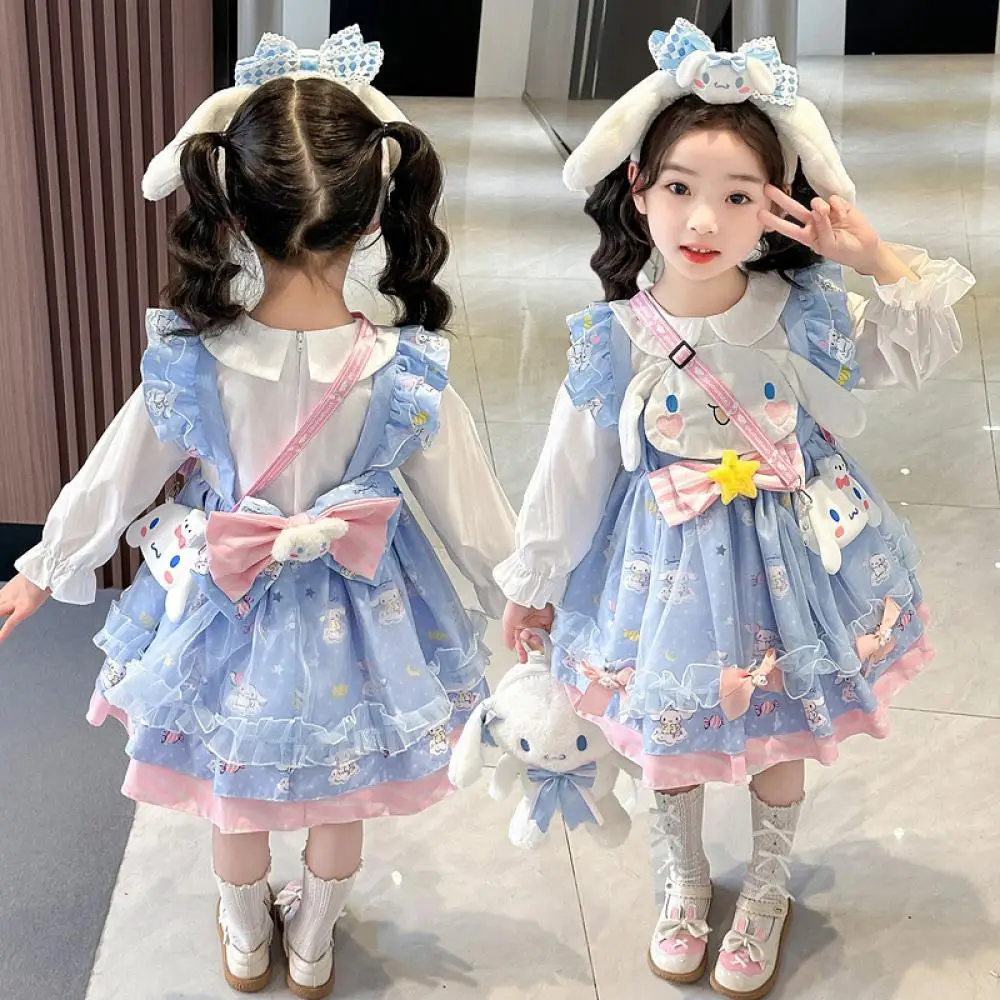 Kawaii Cinnamoroll Prinzessin Kleid Lolita Kleid Mädchen Kinder Sanrios Anime Frühling Kind Lange Ärmel Rock Mode Festival Geschenk