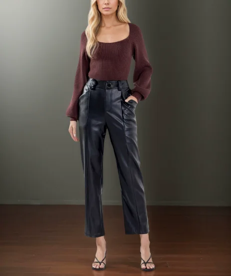 

2025 Autumn/Winter New Women's Fashion Casual High Waist Matte PU Leather Straight leg Pants Women's Wear