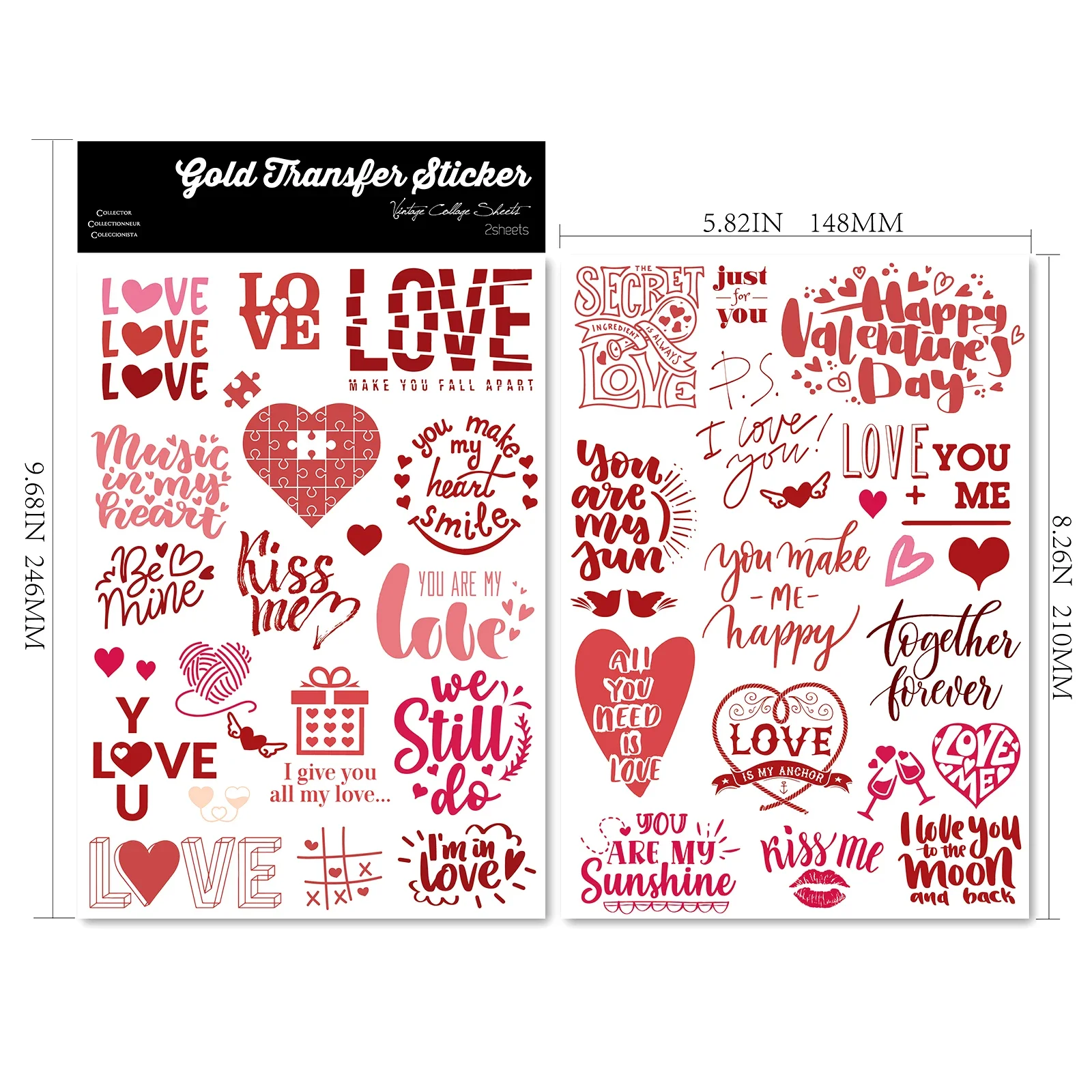 2 Sheet RUB ON Crystal Valentine's Day Stickers Junk Journal Love Transfer Stickers Cup Laptop Album DIY Scrapbooking Stickers