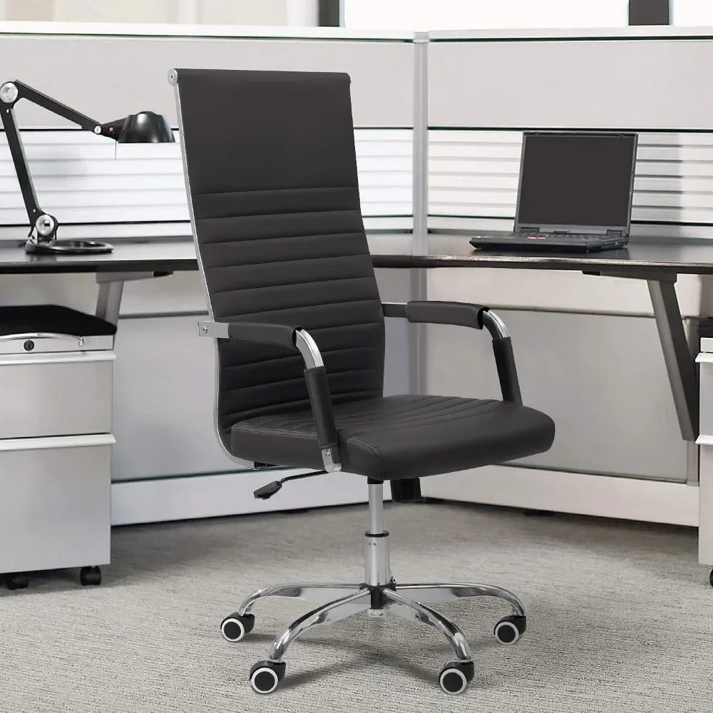 Office Chair High Back Leather Desk Chair Modern Executive Ribbed Chairs Height Adjustable Conference Task Chair with Arms