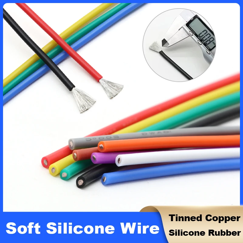 

1~10M Soft Silicone Rubber Copper Wire 30/28/26/24/22/20AWG High Temperature Flexible Electrical Power Cable DIY LED Light Wires