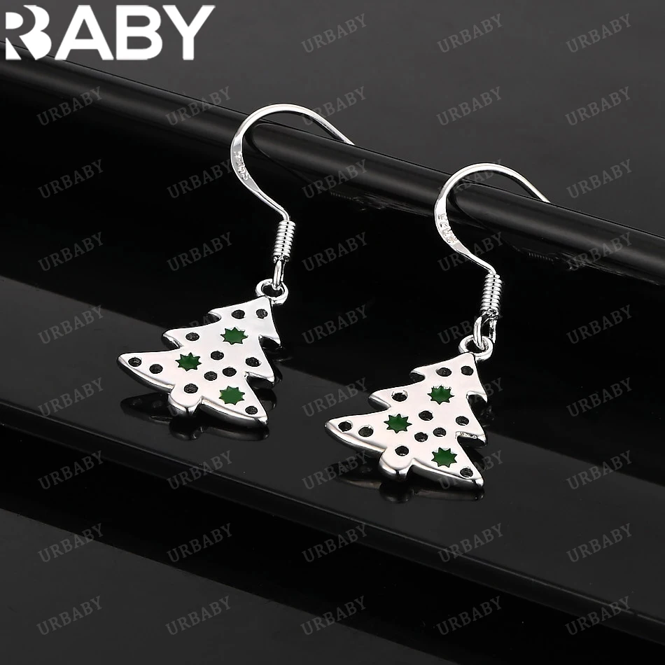 

URBABY 925 Sterling Silver Earrings Flat Christmas Tree Type Drop Earrings For Women Jewelry Fashion Party and Daily Wear