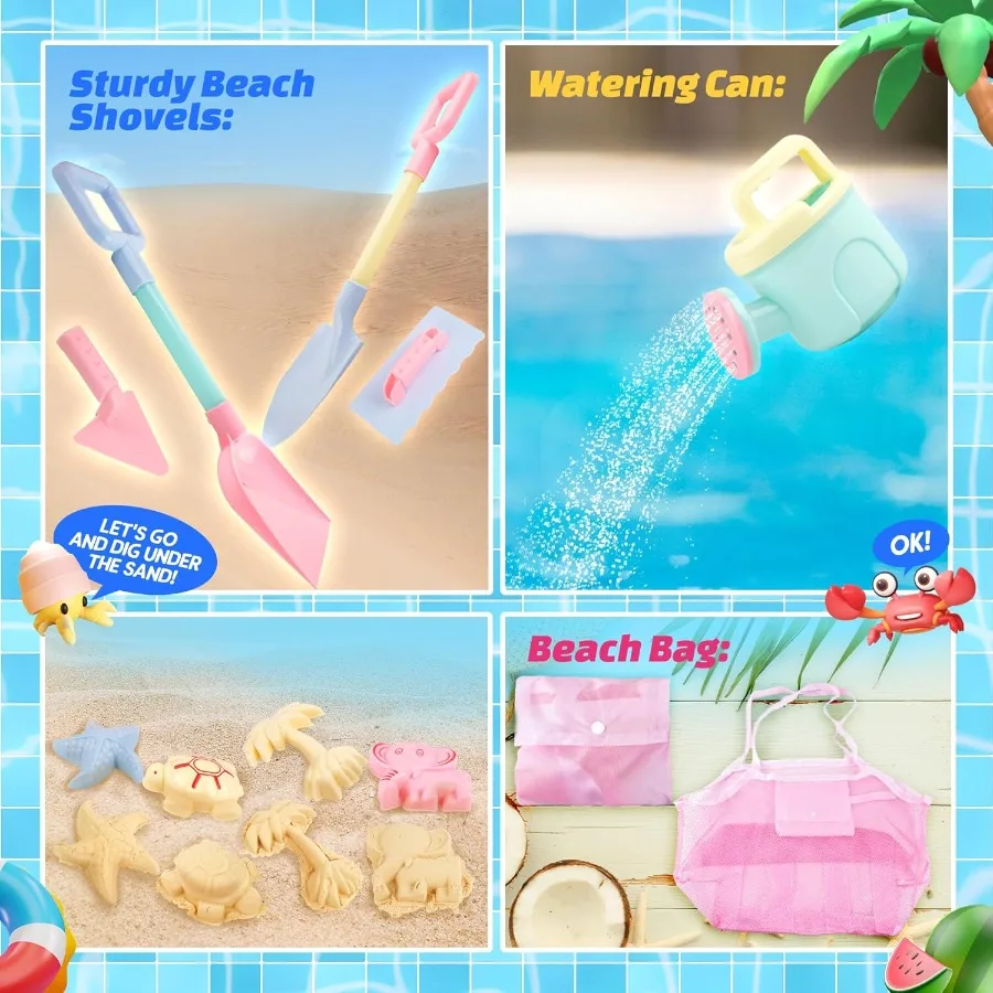 Beach Toys for Toddlers 1-3, Kids Sand Toys Set with Dump Truck, Beach Shovels, Scoops, Molds - Outdoor Sandbox Toys with a Mesh