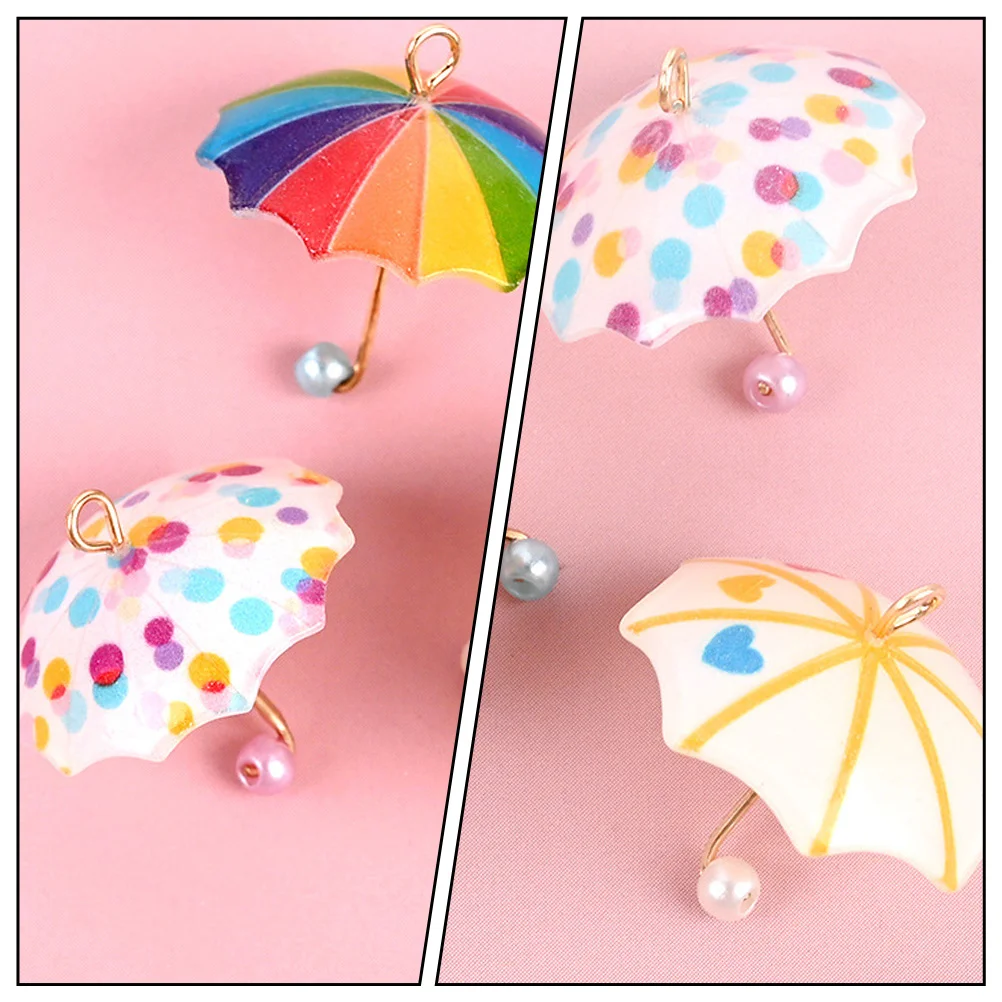

6Pcs Mini Resin Imitation Umbrella Phone Case Accessories Handmade Tiny Umbrella Keychain Phone Shell Ornament
