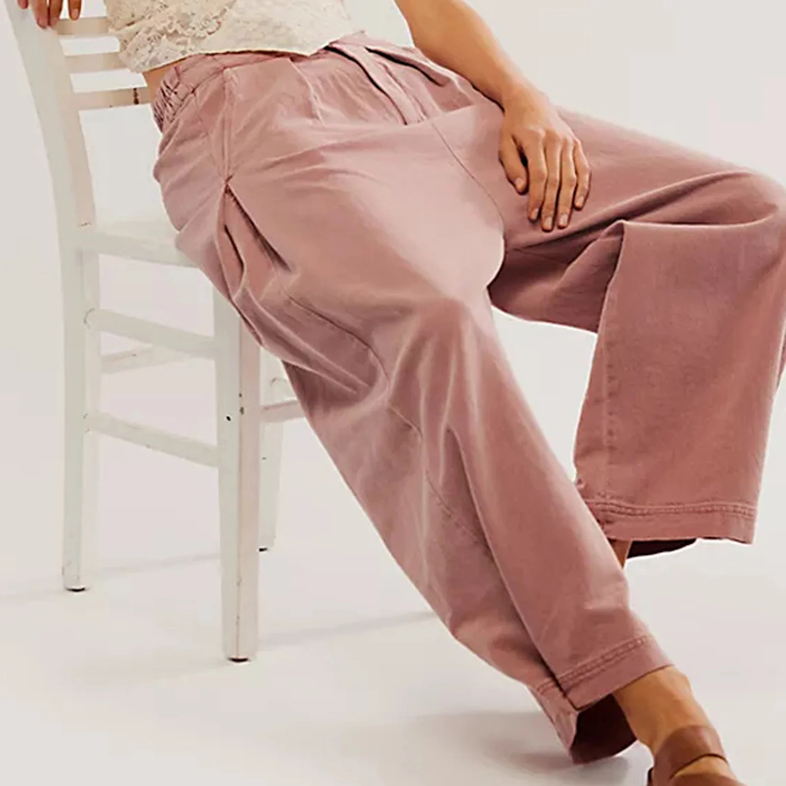 

Women's Long Pants Casual Loose High Waist Wide Leg Solid Color Trousers with Pockets for Summer Spring Fall