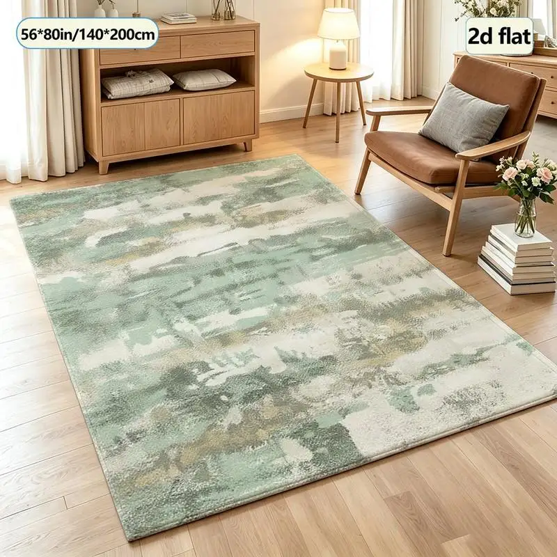Soft Green Abstract Canvas Carpet Modern Art Square Floor Mat Suitable for Sofa Side Bedroom Home Decoration