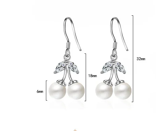 PONYKISS التبتية الفضة الزركون تقليد اللؤلؤ الكرز وأقراط للنساء لطيف مصنع مجوهرات الأزياء الحد الأدنى اكسسوارات #1