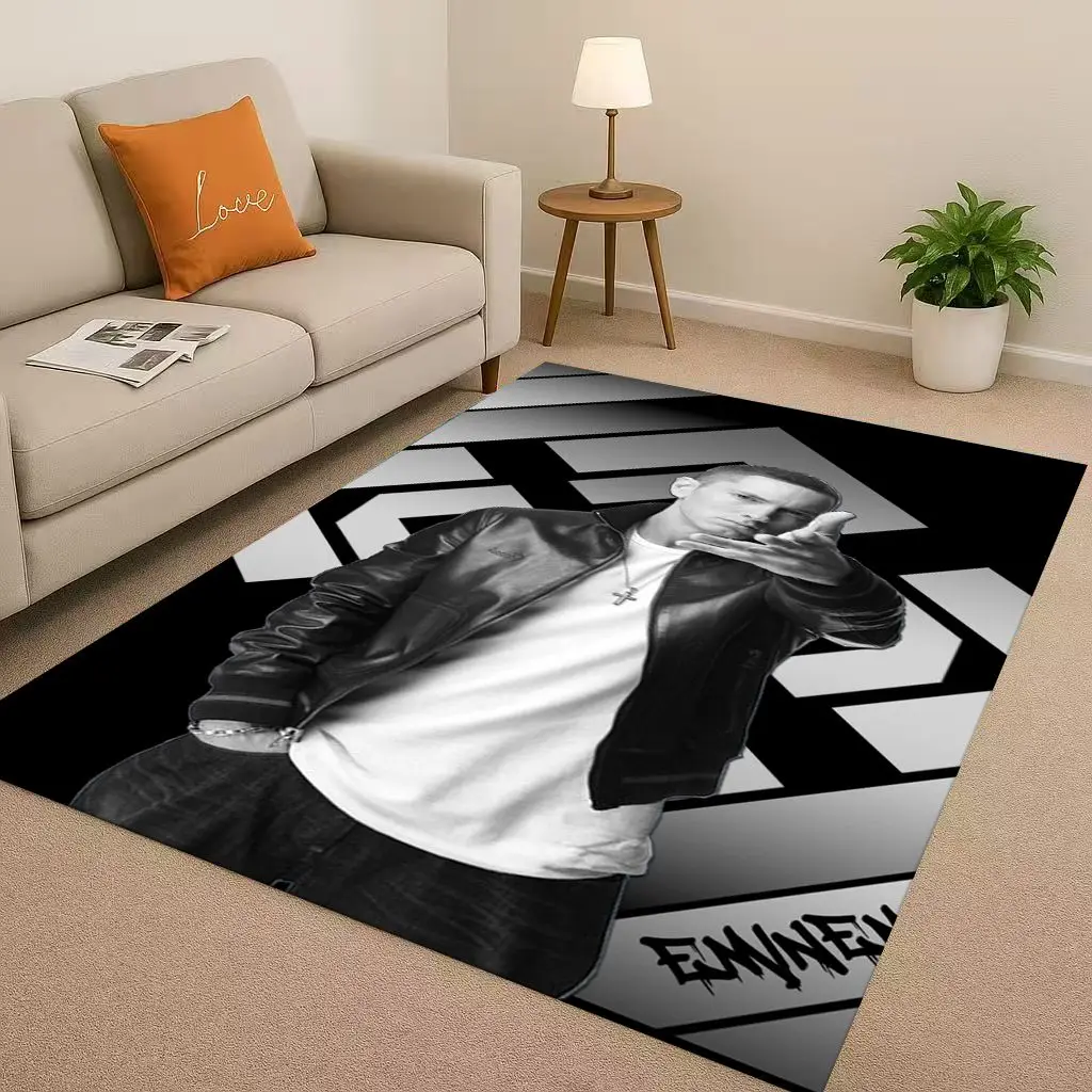 พรมปูพื้นกันลื่นลายแร็ปเปอร์ Eminem สไตล์ฮิปฮอป สำหรับห้องนั่งเล่น ห้องนอน ห้องเด็กเล่น โซฟา ตกแต่งบ้าน และพรมเช็ดเท้า