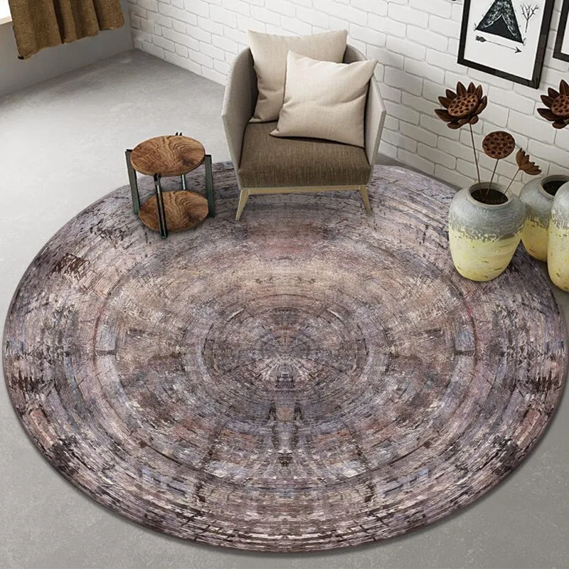 Abstract Style Round Rug for Hanging Chair or Coffee Table, Non-Slip Circle Floor Mat, Living Room Bedside Decor Accent