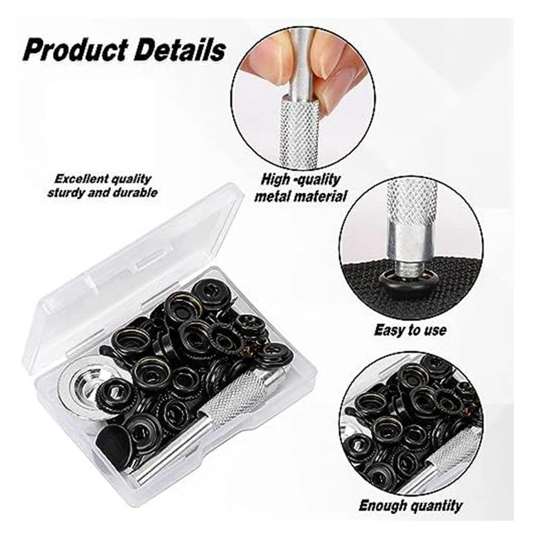 43 Piece Metal Garment Snaps With 3 Piece Snap Fixing Tools For Garment Bags, Jackets, Craft Making Supplies