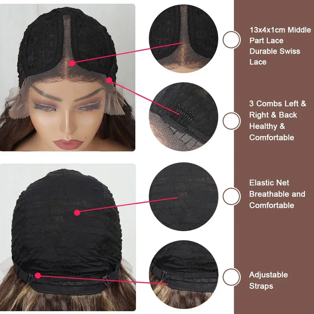 Parrucca anteriore in pizzo sintetico al X-TRESS per donne nere parrucche marrone scuro eleganti parrucche lunghe in pizzo con attaccatura dei capelli naturali Pre pizzicate