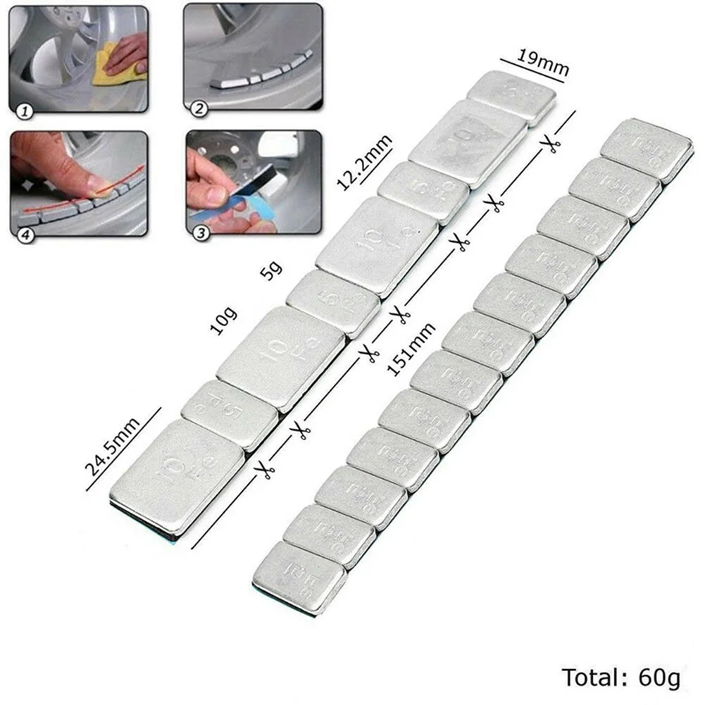 60 g selbstklebende Eisenrad-Reifen-Reifen-Ausgleichsgewichte für Autos und Motorräder, verschiedene Leichtmetallfelgen, 12,2 mm/24,5 mm optional