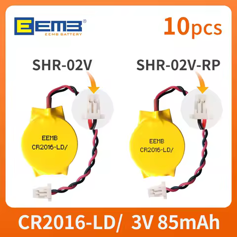 10PACK CMOS Battery EEMB 3V CR2016 Battery with SHR Plug Motherboard Laptop Replacement Battery for PC Computer