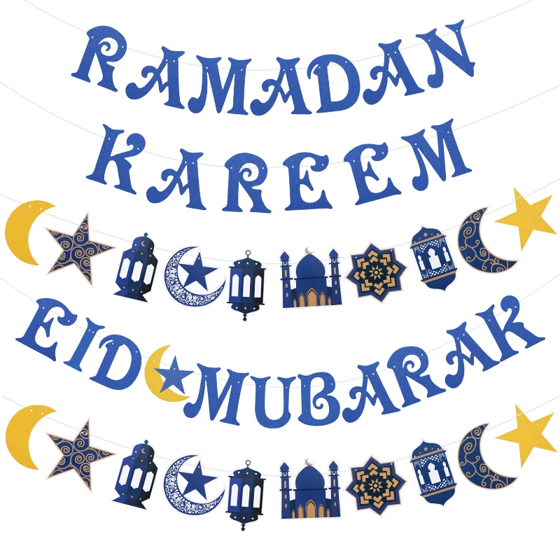 

EID Mubarak Banner Glitter Star Moon Letter Paper Bunting Garland Ramadan Kareem Decor For Home Islamic Muslim Party Supplies